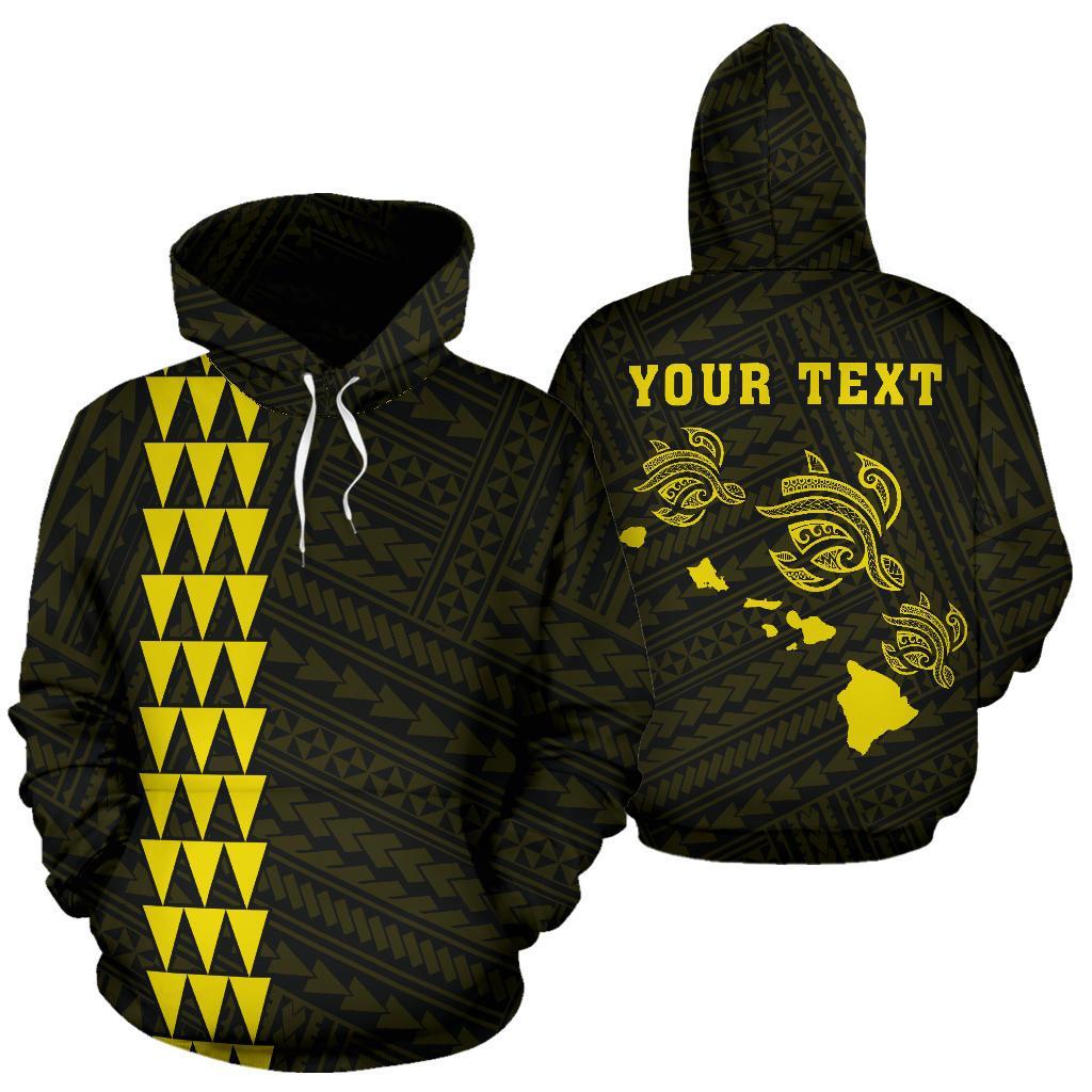 Polynesian Kakau Three Turtle Map of Hawaii Custom Hoodie Yellow Unisex Yellow - Polynesian Pride