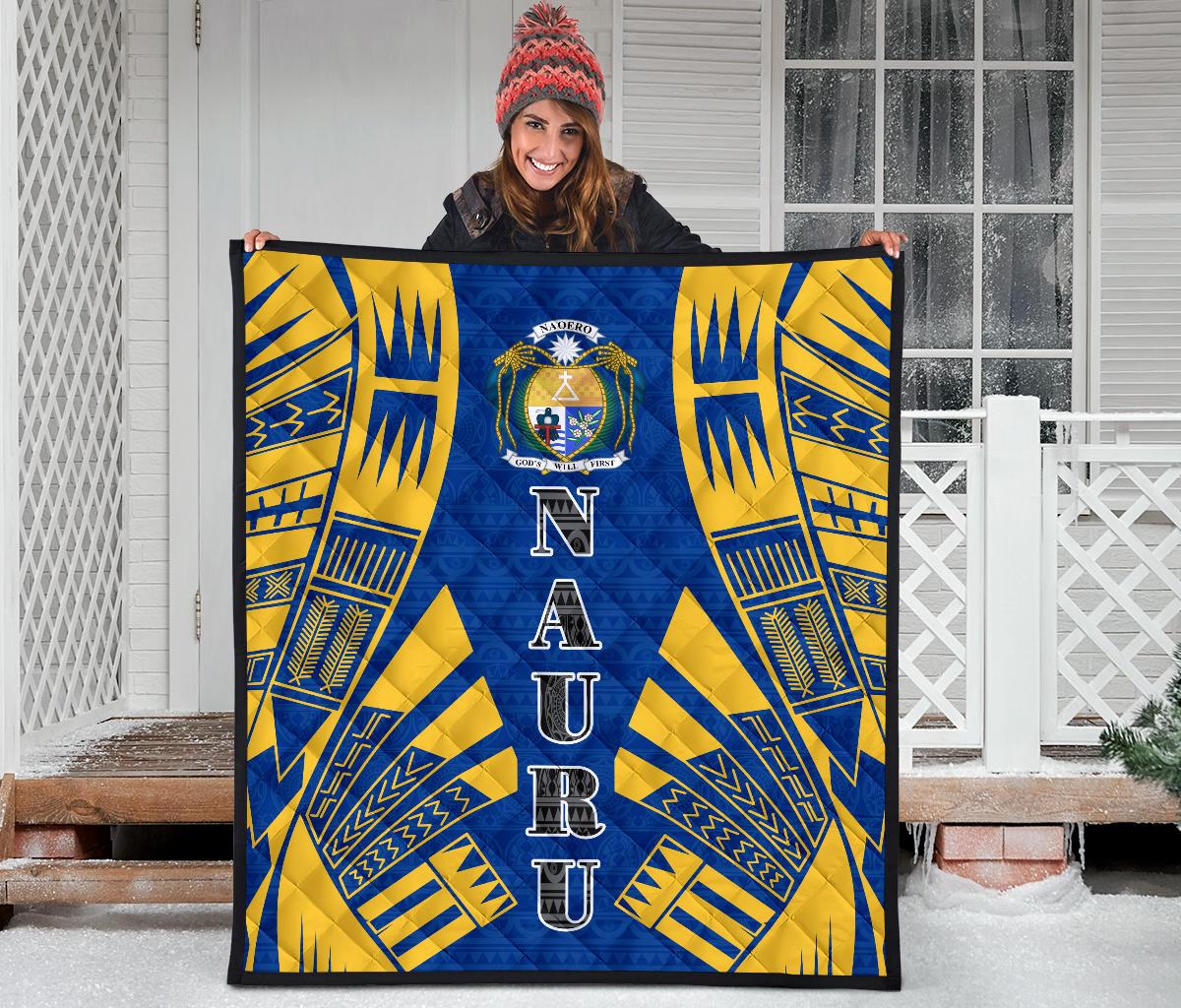 Nauru Premium Quilt - Nauru Coat Of Arms Polynesian Yellow Tattoo - Polynesian Pride
