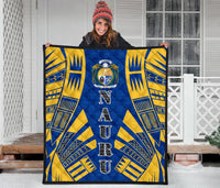 Nauru Premium Quilt - Nauru Coat Of Arms Polynesian Yellow Tattoo - Polynesian Pride