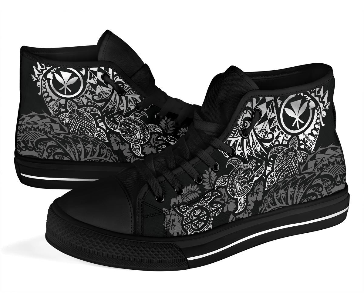 Polynesian Hawaii (Kanaka Maoli) High Top Shoes - White Hibiscus Turtle Flowing - Polynesian Pride
