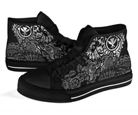 Polynesian Hawaii (Kanaka Maoli) High Top Shoes - White Hibiscus Turtle Flowing - Polynesian Pride