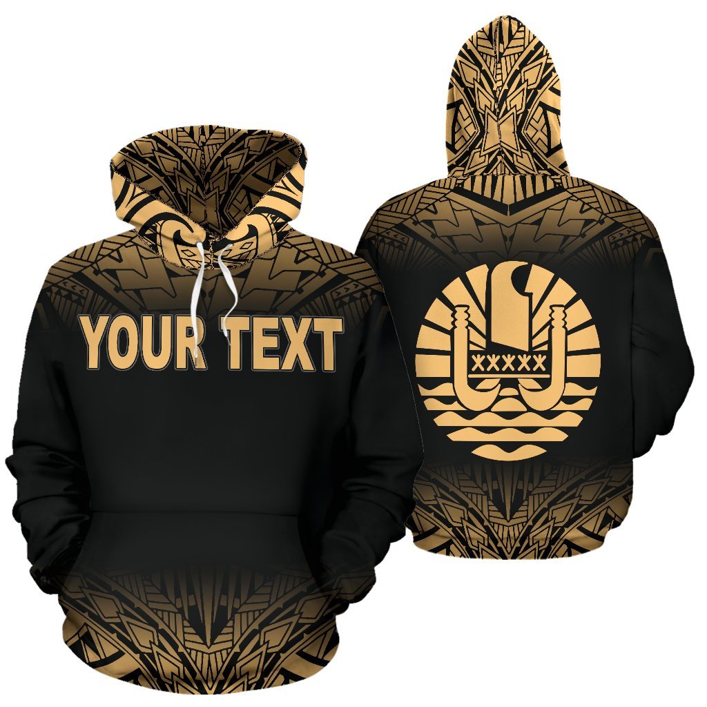 Tahiti Polynesian ll Over Custom Hoodie Gold Fog Unisex Black - Gold - Polynesian Pride