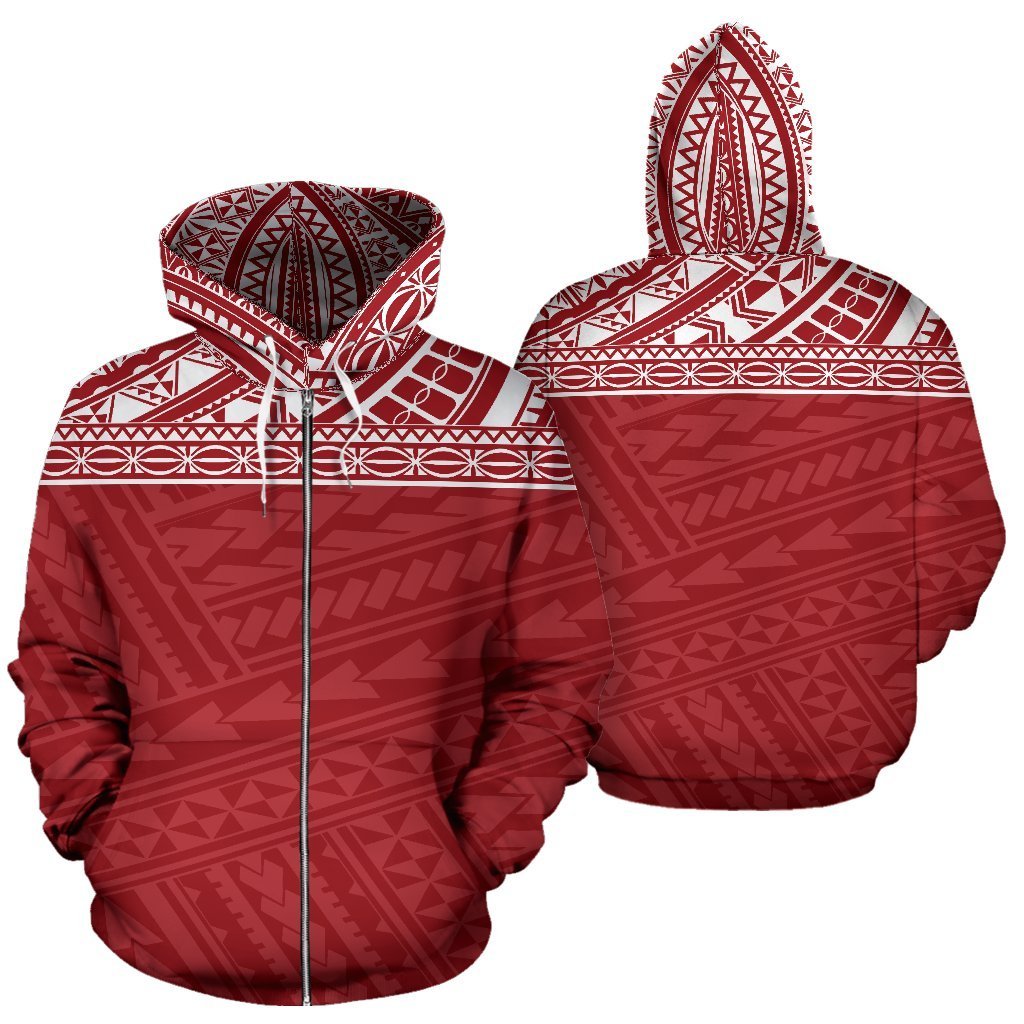 Poly All Over Zip up Hoodie Polynesian Red Version Unisex White - Polynesian Pride