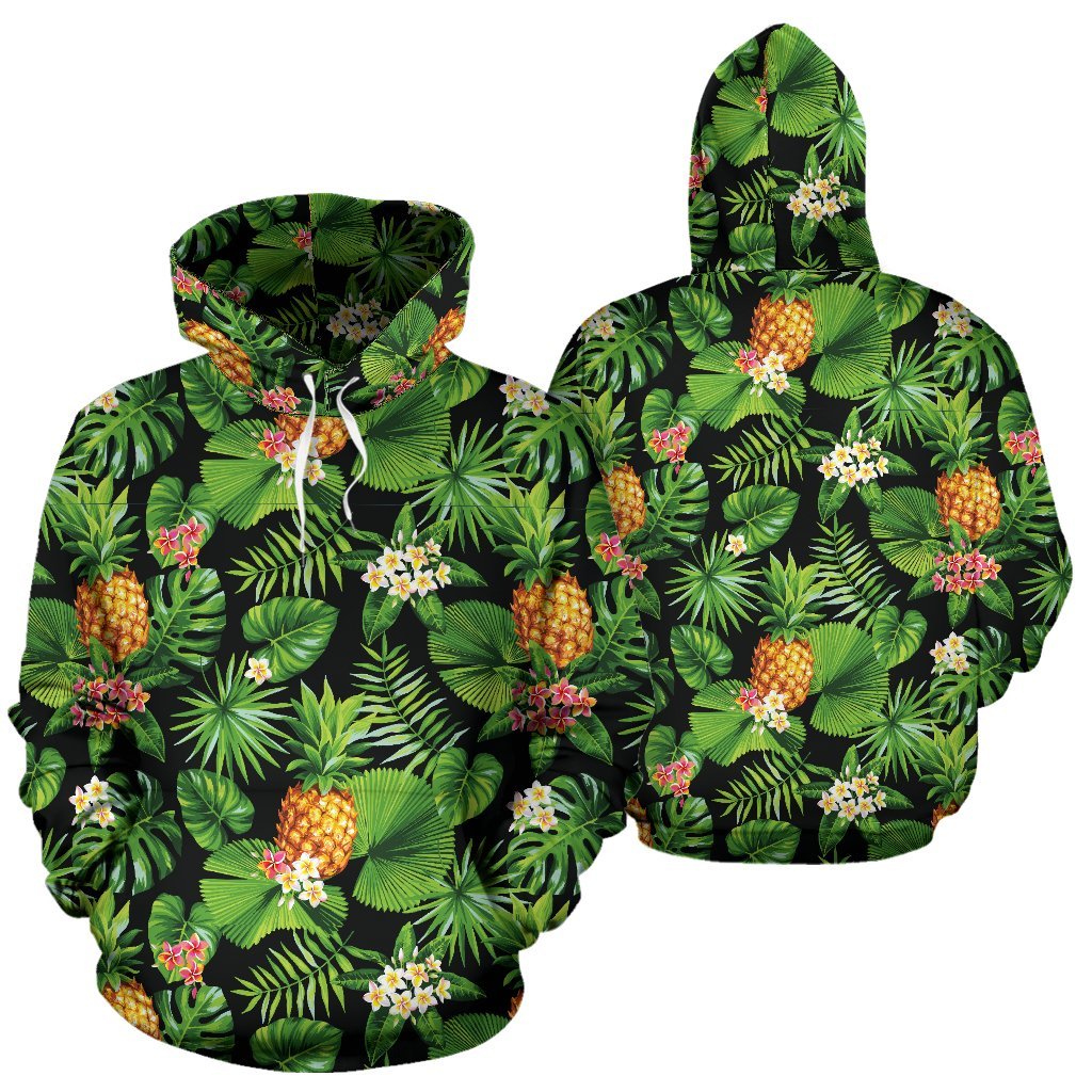 Polynesian All Over Hoodie Polynesian Tropical Fruit & Vegetable Print 02 Unisex Black - Polynesian Pride