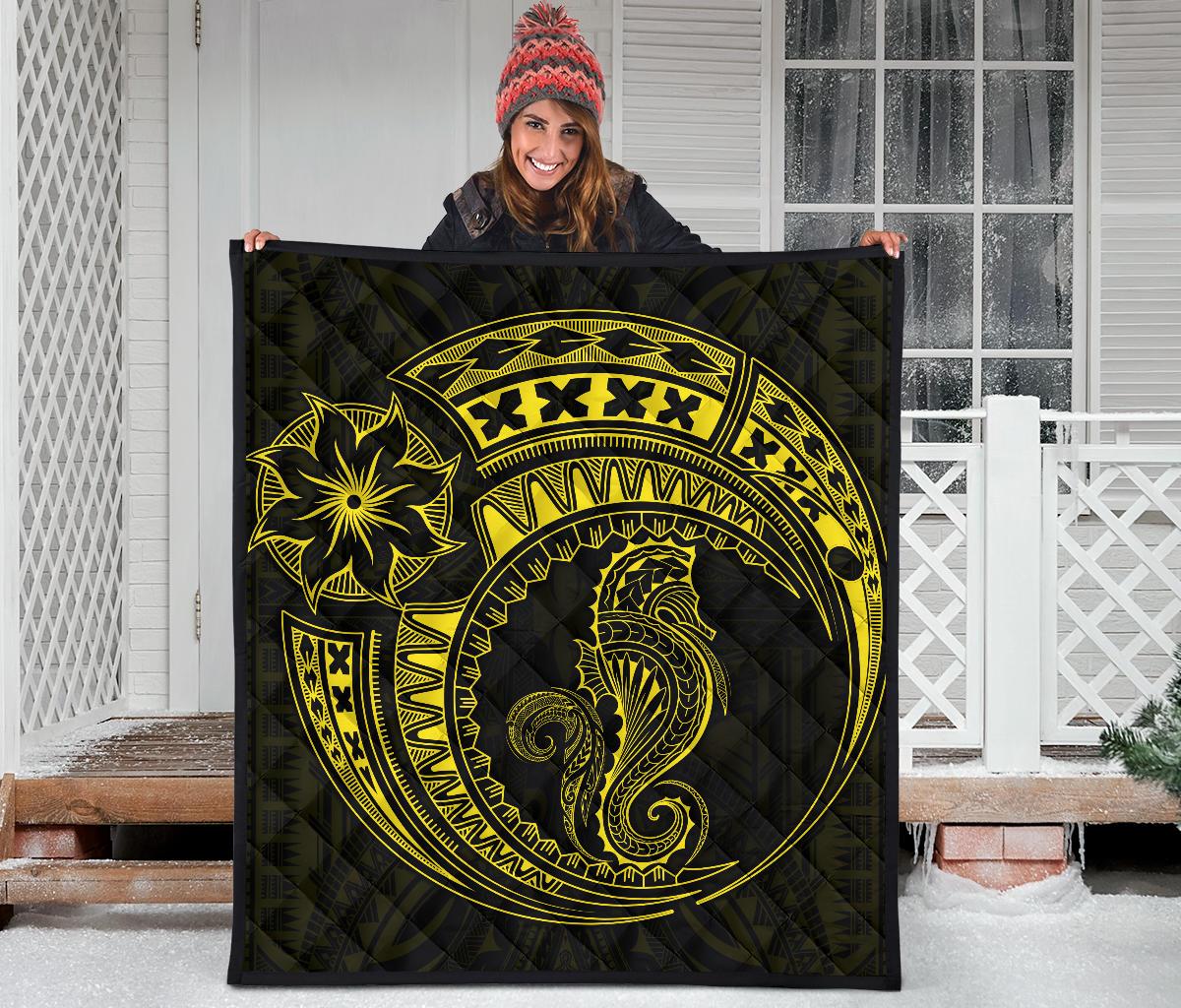 Polynesian Quilt - Polynesian Yellow Seahorse Tattoo - Polynesian Pride