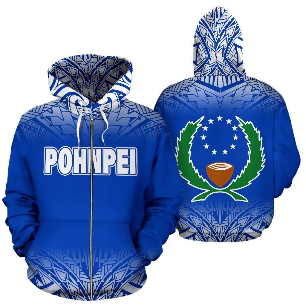 Pohnpei All Over Zip up Hoodie Blue Fog Style Unisex Blue - Polynesian Pride