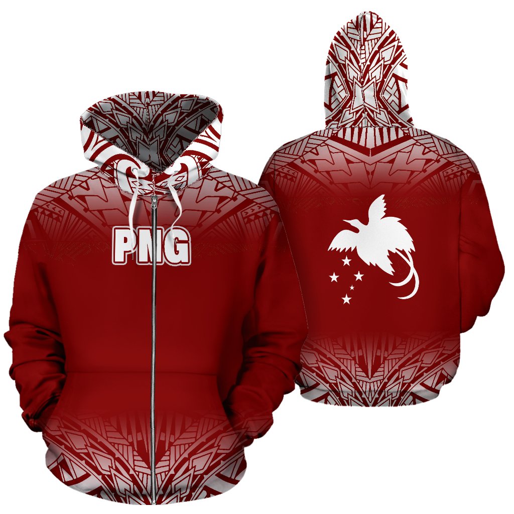 Papua New Guinea All Over Zip up Hoodie Fog Red Unisex Red - Polynesian Pride