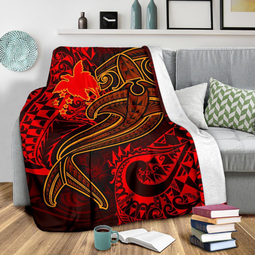 Papua New Guinea Premium Blanket - Red Shark Polynesian Tattoo - Polynesian Pride
