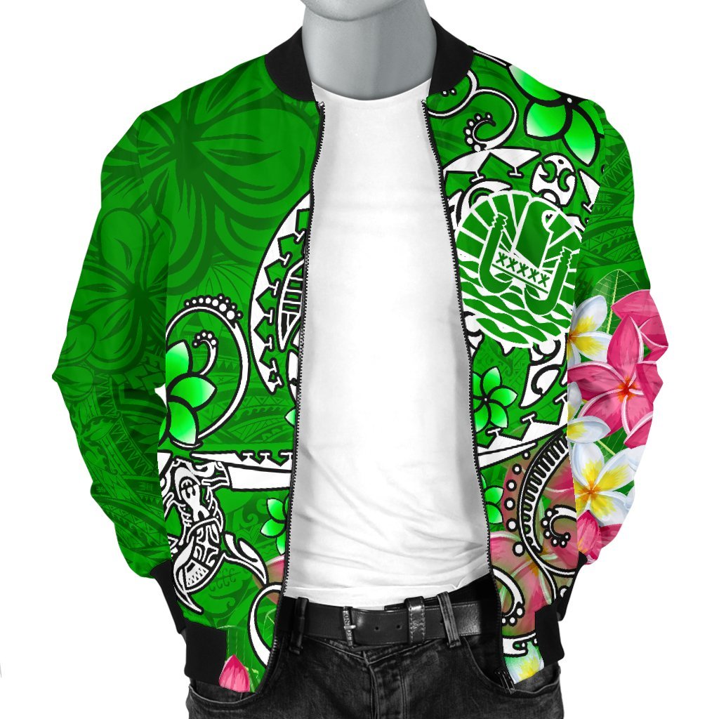 Tahiti Men's Bomber Jacket - Turtle Plumeria (Green) - Polynesian Pride
