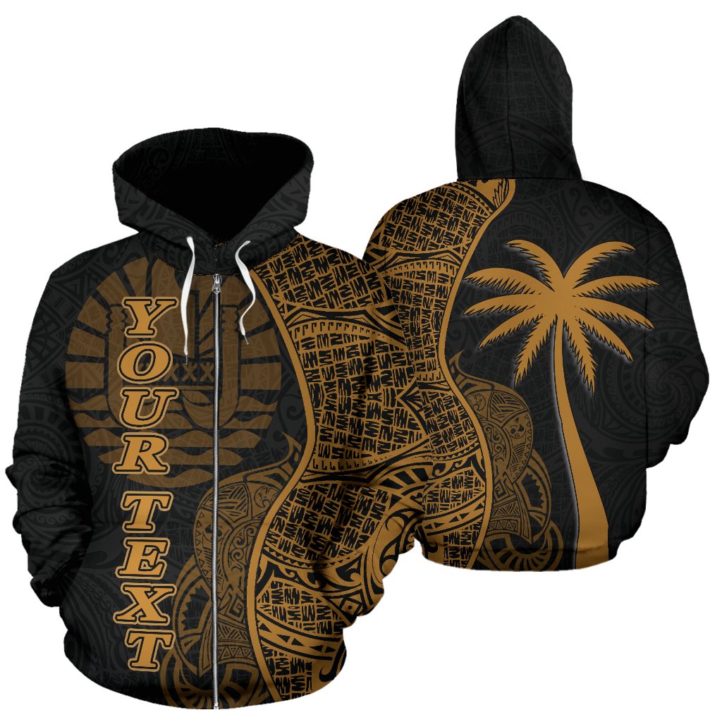 Tahiti Polynesian Custom Zip up Hoodie Coconut Gold Unisex Gold - Polynesian Pride