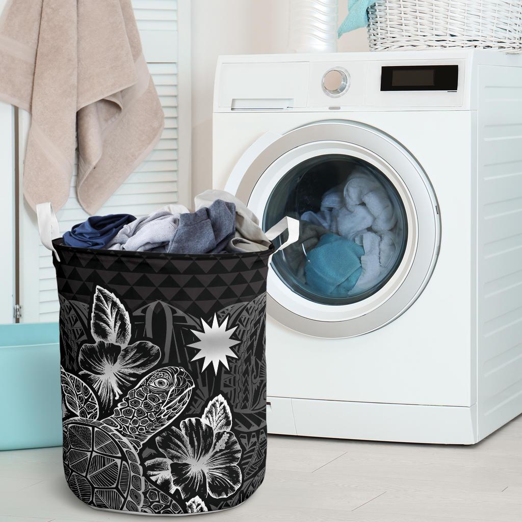 Nauru Laundry Basket - Polynesian Turtle Hibiscus Black - Polynesian Pride