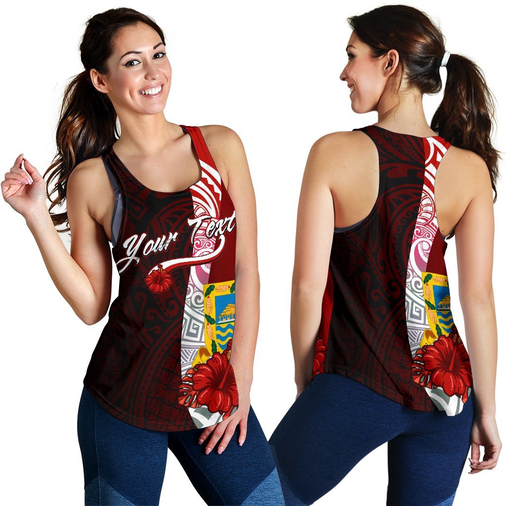 Tuvalu Polynesian Custom Personalised Women's Racerback Tank - Coat Of Arm With Hibiscus Red - Polynesian Pride