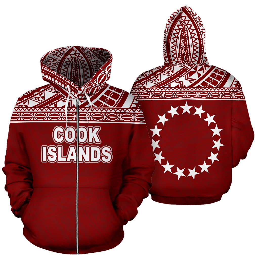 Cook Islands Polynesian Zip up Hoodie Horizontal Red Unisex Red - Polynesian Pride