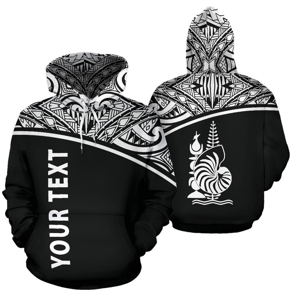 New Caledonia Polynesian All Over Custom Hoodie Black Curve Version Unisex Black - Polynesian Pride