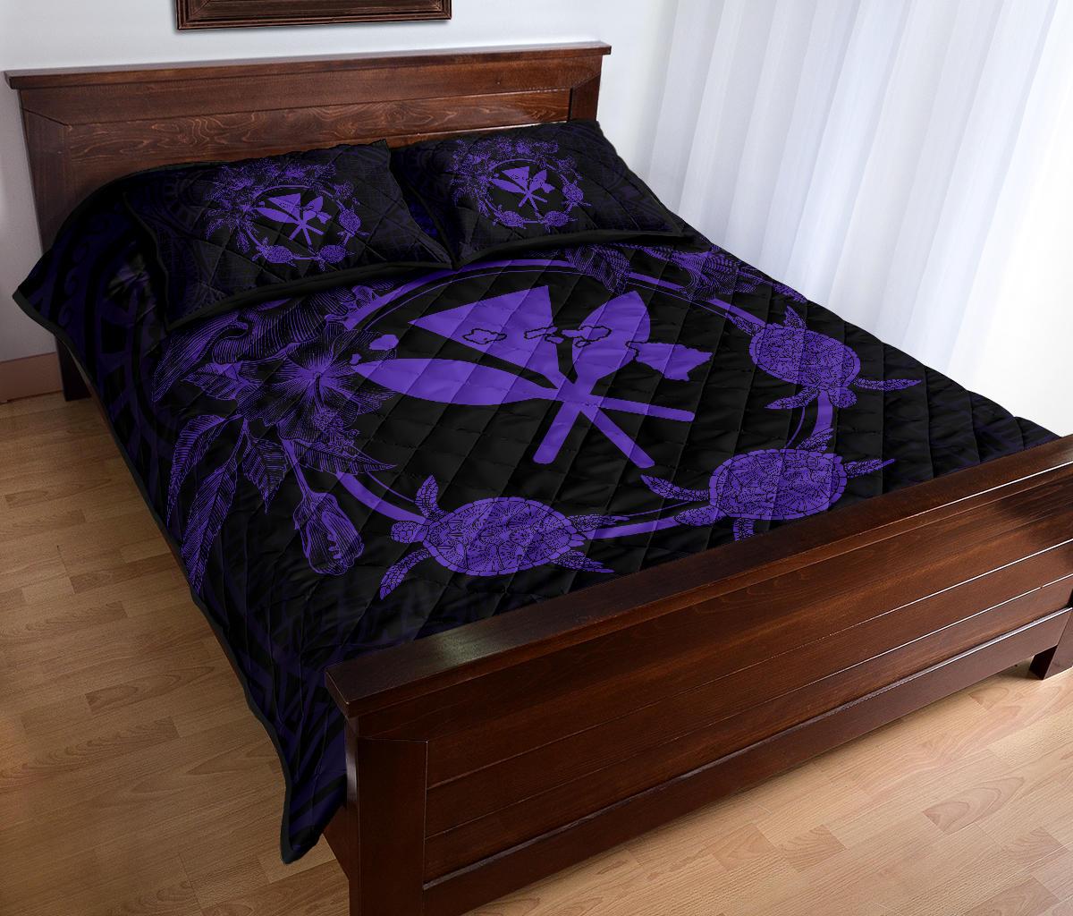 Hawaii Kanaka Turtle Hibiscus Polynesian Quilt Bed Set - Anthea Style Purple - Polynesian Pride