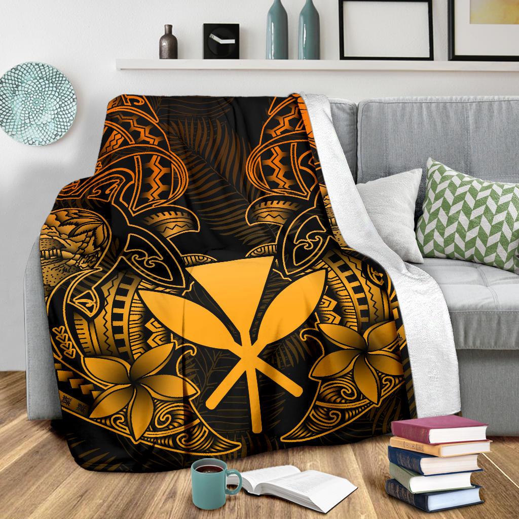 Polynesian Hawaii (Kanaka Maoli) Premium Blanket - Gold Turtle Homeland - Polynesian Pride