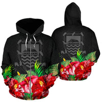 Tuvalu Polynesian Zip Hoodie Black Hibiscus Unisex Black - Polynesian Pride