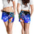 American Samoa Polynesian Women's Shorts - Humpback Whale with Tropical Flowers (Blue) - Polynesian Pride