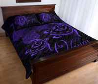 Hawaii Turtle Ohana Hibiscus Poly Quilt Bed Set Purple - Polynesian Pride