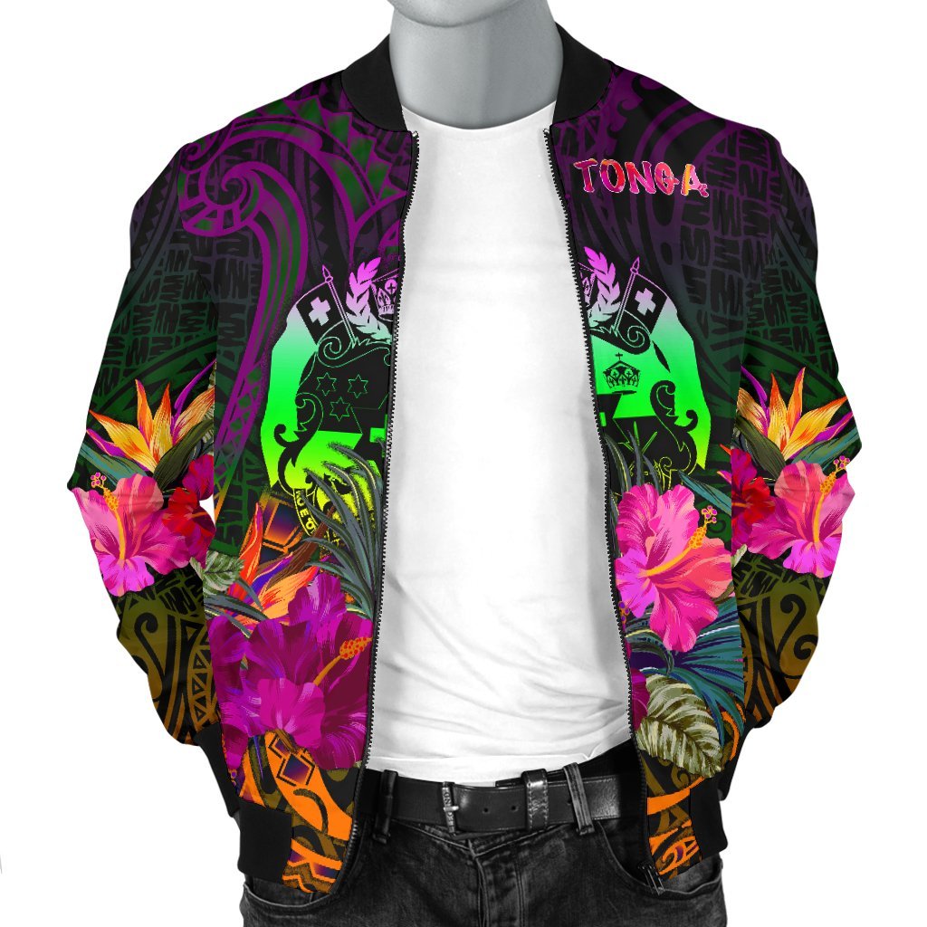 Tonga Polynesian Men's Bomber Jacket - Summer Hibiscus - Polynesian Pride
