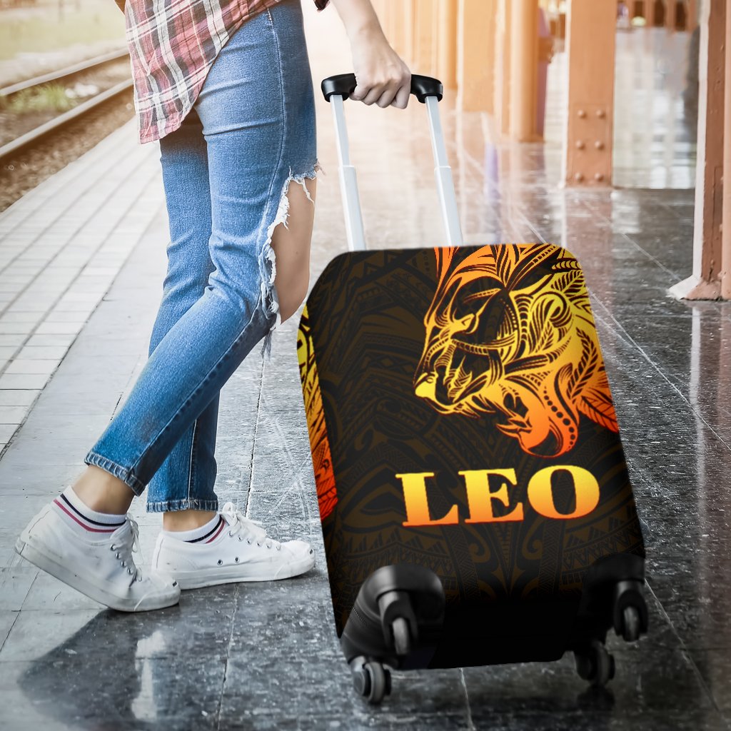 Sun In Leo Zodiac Luggage Covers Polynesian Tattoo Simple - Orange Black - Polynesian Pride