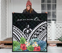 Vanuatu Premium Quilt - Vanuatu Coat of Arms & Polynesian Tropical Flowers White - Polynesian Pride