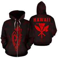 Polynesian Fish Hook Kanaka Map of Hawaii Zip Hoodie Red Unisex Red - Polynesian Pride