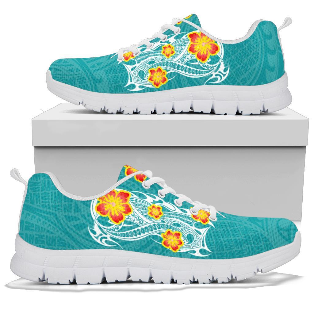 Hawaii Polynesian Hibiscus Sneakers - JVT Style - Cyan - Polynesian Pride