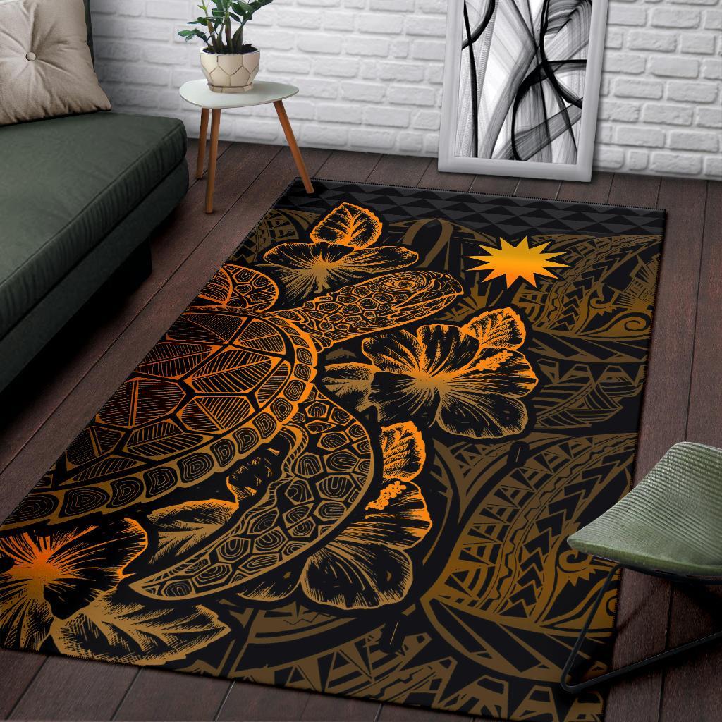 Nauru Area Rugs Turtle Hibiscus Gold - Polynesian Pride