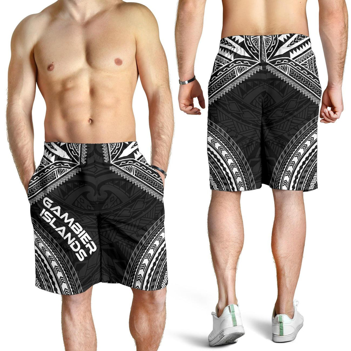 Gambier Islands Men's Shorts - Polynesian Chief Black Version - Polynesian Pride