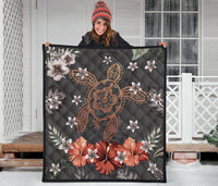 Hawaii Turtle Polynesian Hibiscus Kanaka Style Tropical - Premium Quilt AH - Polynesian Pride