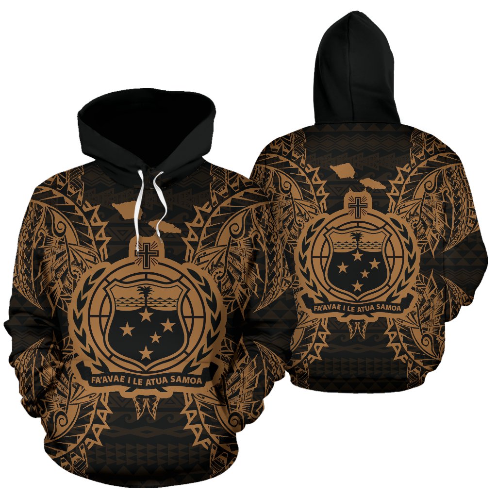 Samoa Polynesian ll Over Hoodie Map Gold Unisex Gold - Polynesian Pride