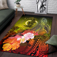 Vanuatu Custom Personalised Area Rug - Humpback Whale with Tropical Flowers (Yellow) - Polynesian Pride