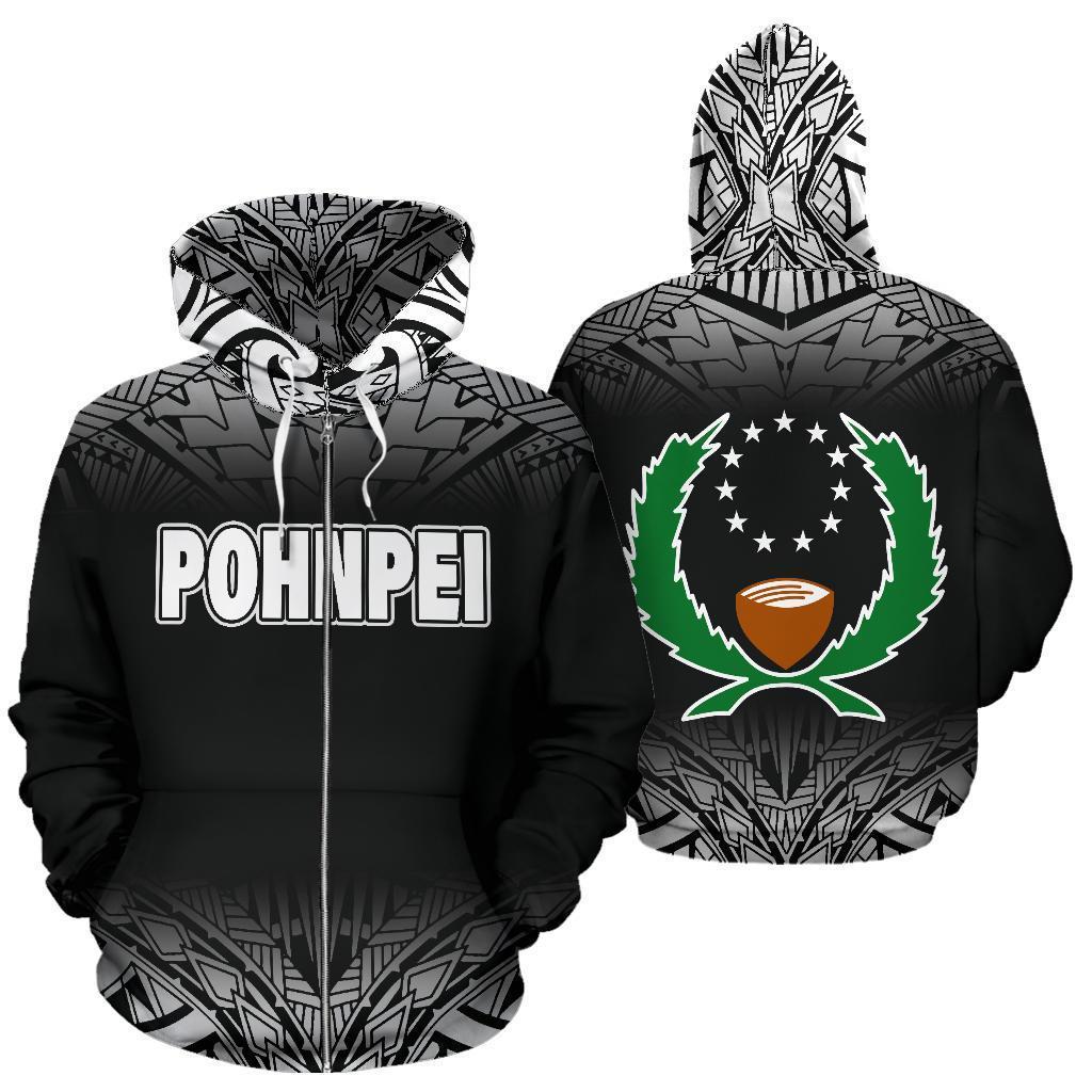 Pohnpei All Over Zip up Hoodie Black Fog Style Unisex Black - Polynesian Pride