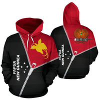 Papua New Guinea Hoodie Papua New Guinea Flag Coat of Arms Curve Zipper Style Unisex Black mix Red - Polynesian Pride