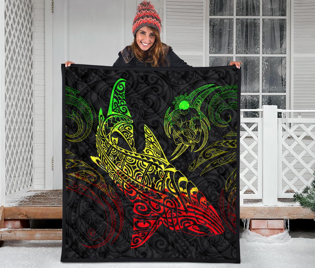 Polynesian Quilt - Polynesian Reggae Shark Warrior Tattoo - Polynesian Pride