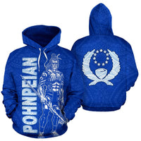 Pohnpei Hoodie Micronesia Pohnpeian Warrior Flag Color Unisex Blue - Polynesian Pride