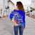 Samoa Custom Personalised Women's Off Shoulder Sweater - Turtle Plumeria (Blue) - Polynesian Pride