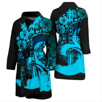 Guam Men's Bathrobe - Hibiscus And Wave Navy - Polynesian Pride