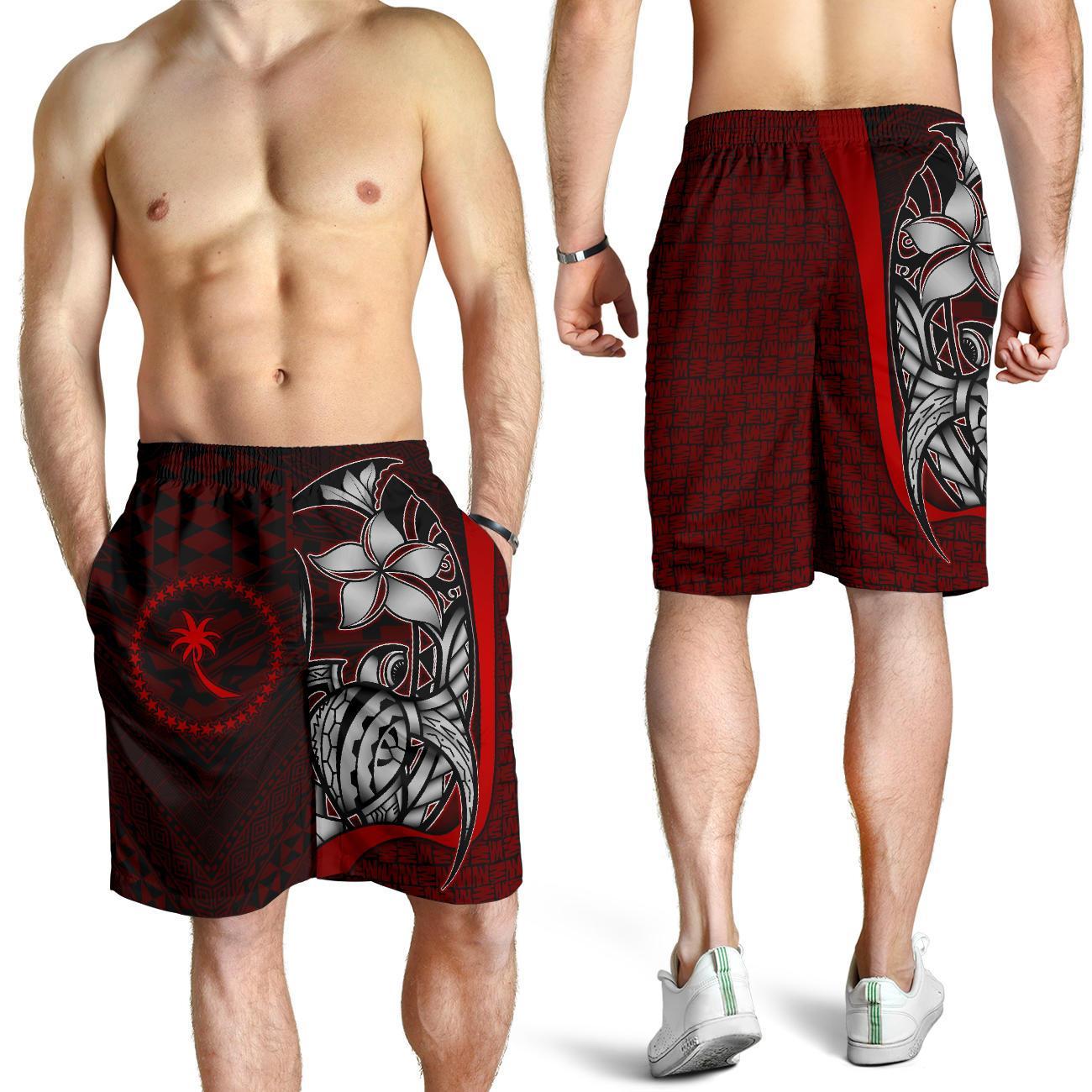 Chuuk Micronesian Men's Shorts Red - Turtle With Hook Red - Polynesian Pride