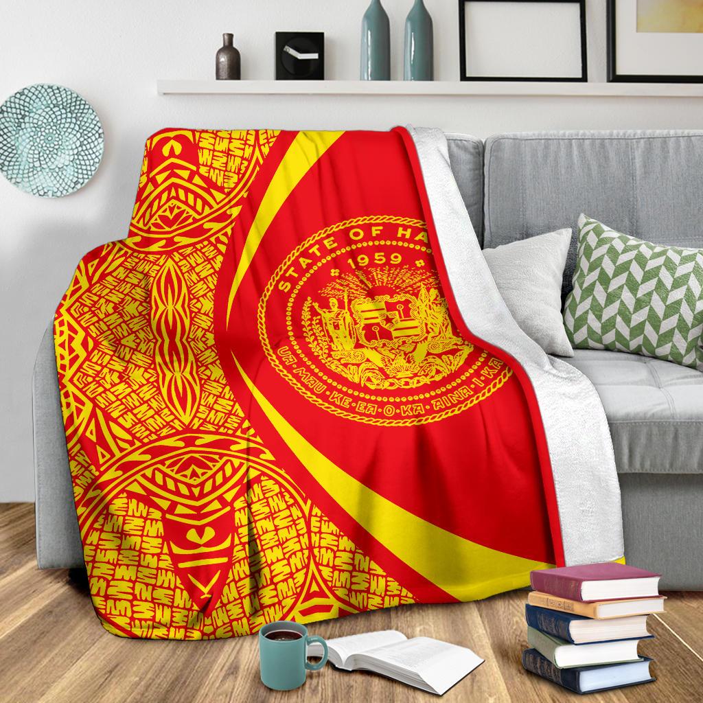 Hawaii Premium Blanket Coat Of Arms Polynesian - Circle Style Red And Yellow - Polynesian Pride
