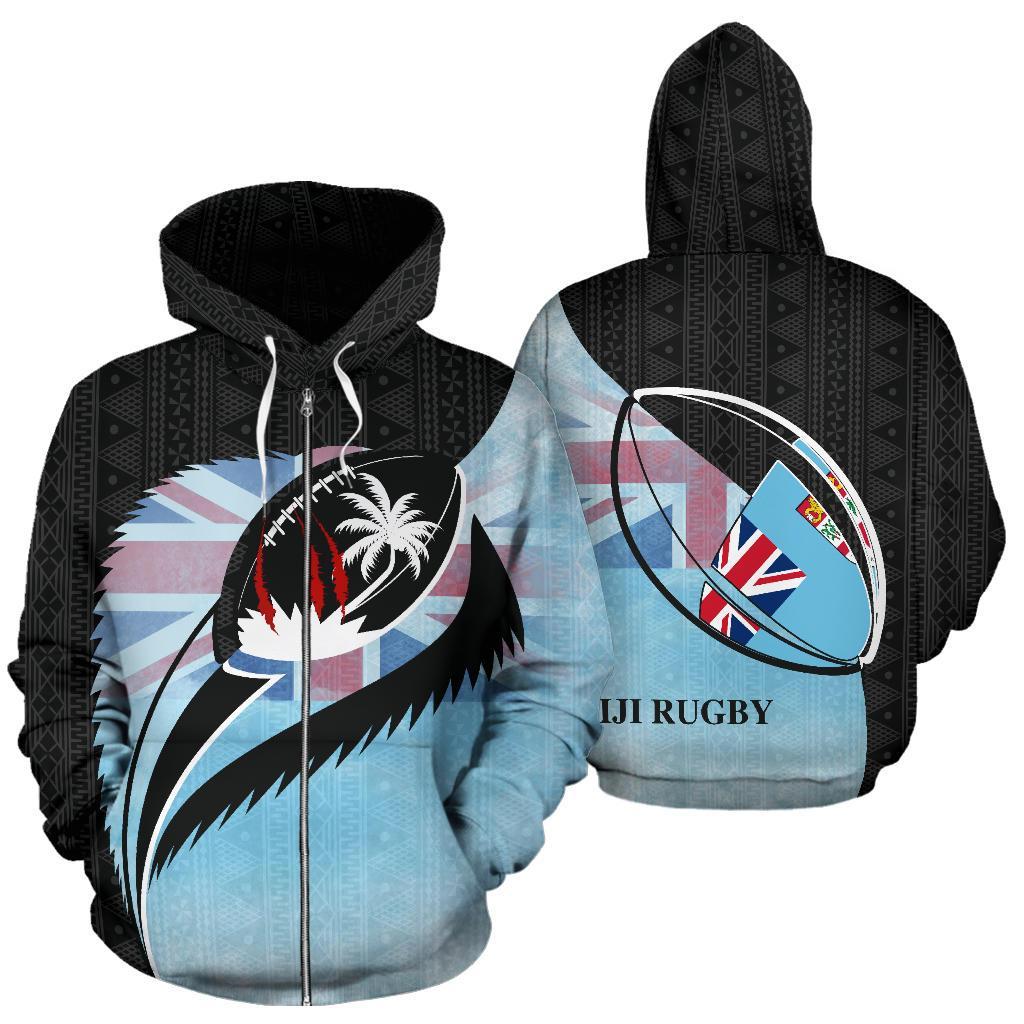 Fiji Rugby Zip up Hoodie Fiji Flag Coat of Arms Style Special K6 Unisex Blue - Polynesian Pride