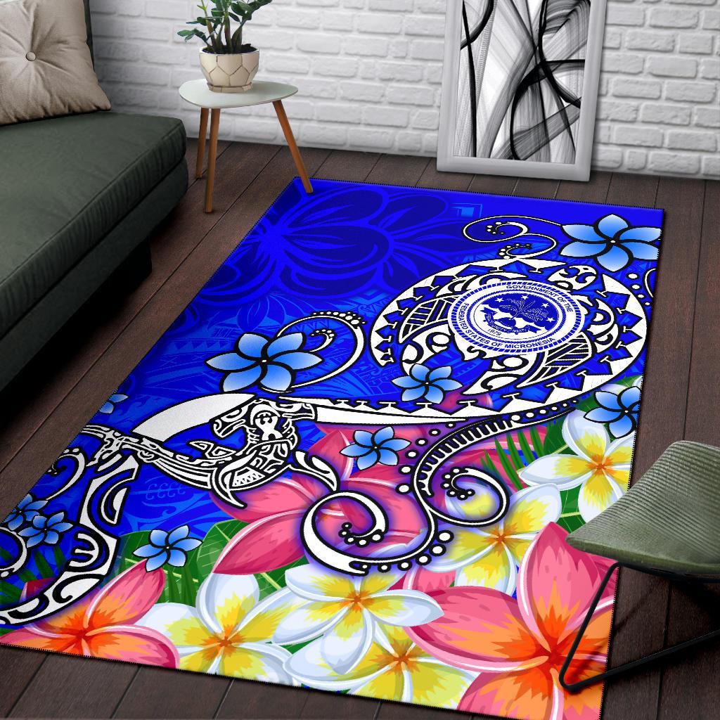 FSM Area Rug - Turtle Plumeria (Blue) - Polynesian Pride