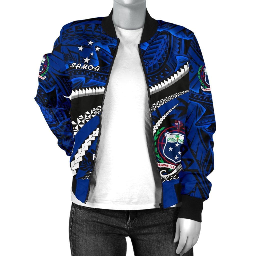Samoa Women Bomber Jacket Polynesian Shark Tattoo - Polynesian Pride