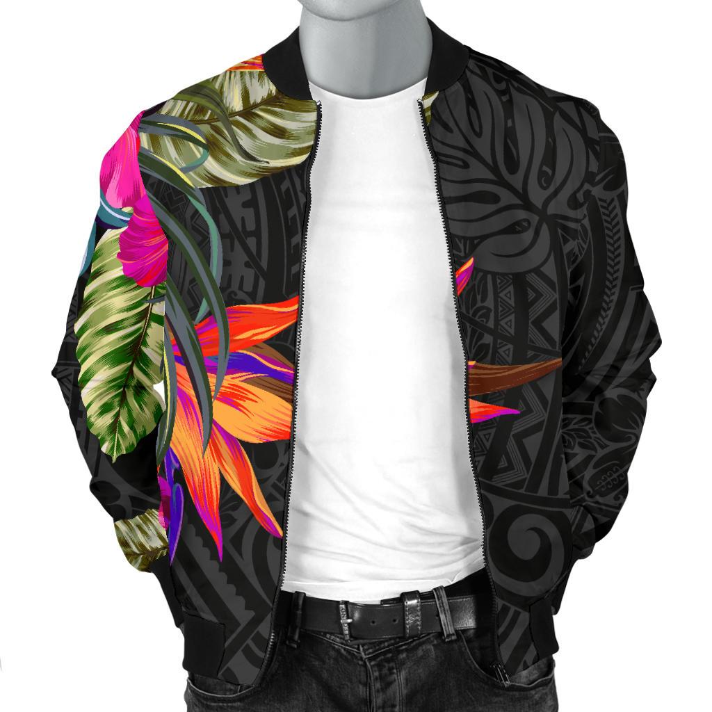 Polynesian Men's Bomber Jacket - Hibiscus Pattern - Polynesian Pride