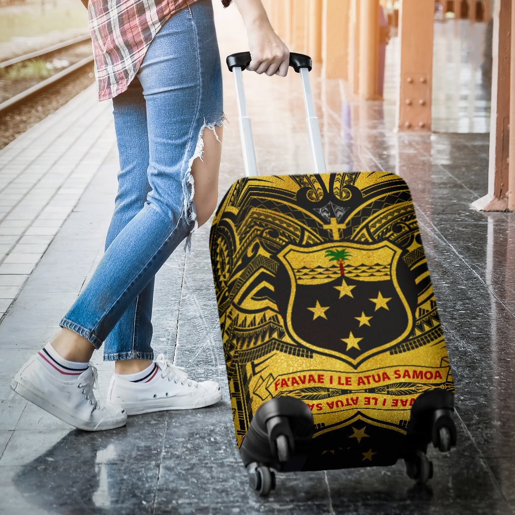Samoa Luggage Covers - Samoa Coat Of Arm, Polynesian Tattoo Golden - Polynesian Pride