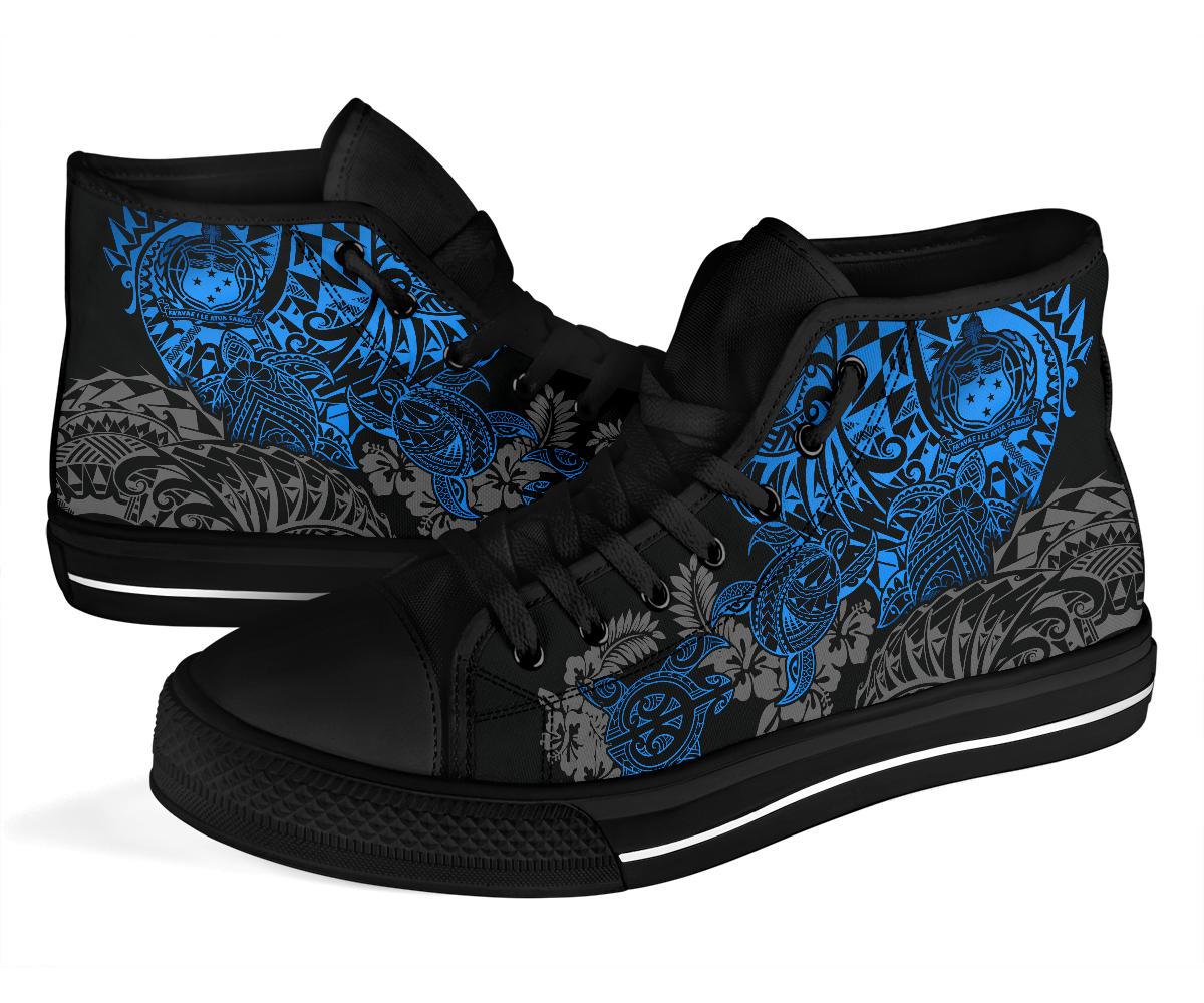 Samoa Polynesian High Top Shoes - Blue Turtle Flowing - Polynesian Pride