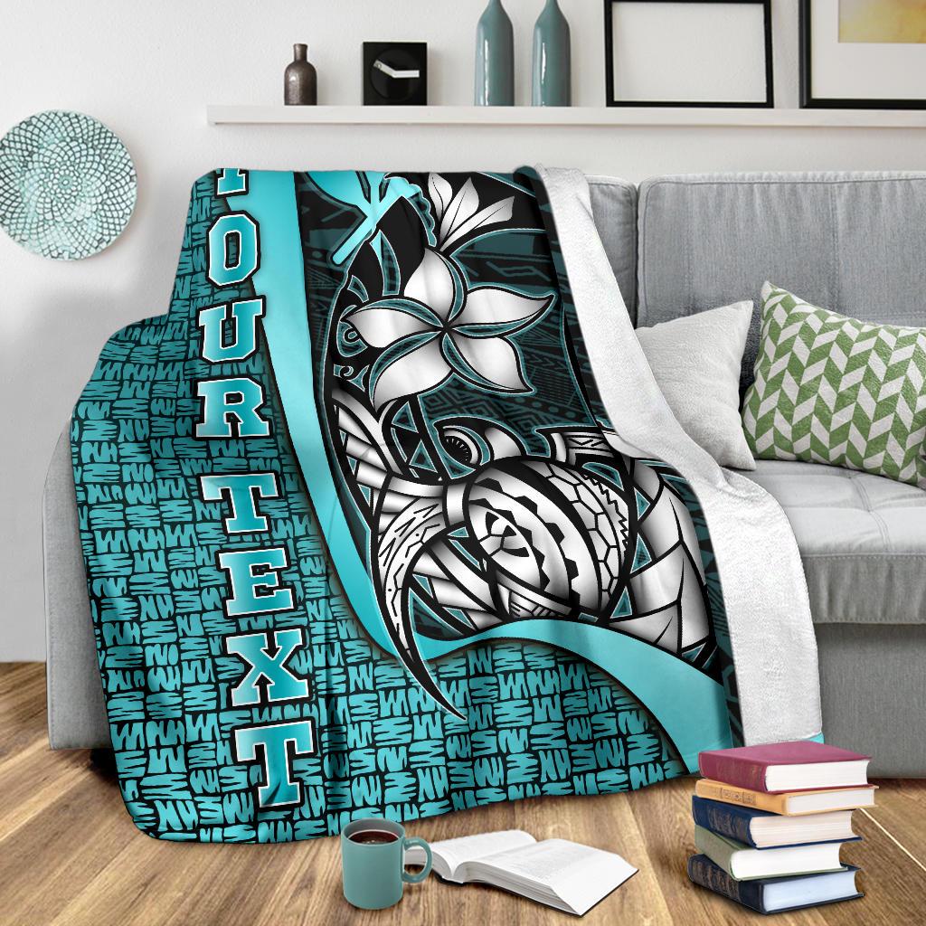 Polynesian Hawaii Custom Personalised Premium Blanket Turquoise - Turtle with Hook - Polynesian Pride