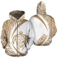 Polynesian Turtle Map of Hawaii Zip Hoodie Circle Style Unisex Gold - Polynesian Pride