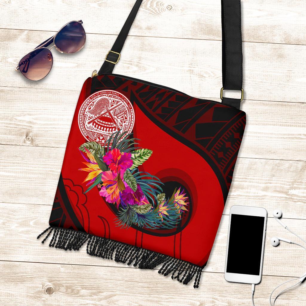 American Samoa Boho Handbag - Polynesian Hook And Hibiscus (Red) One Style One Size Red - Polynesian Pride